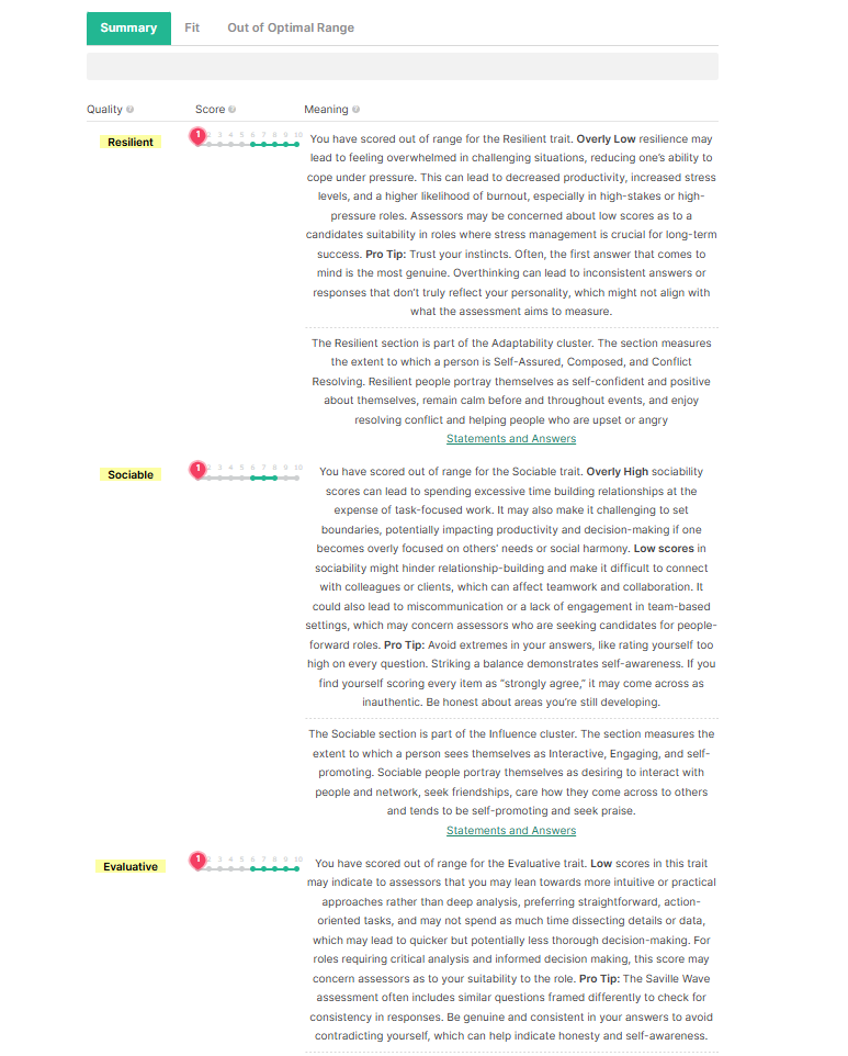 Saville Wave rapport exempel